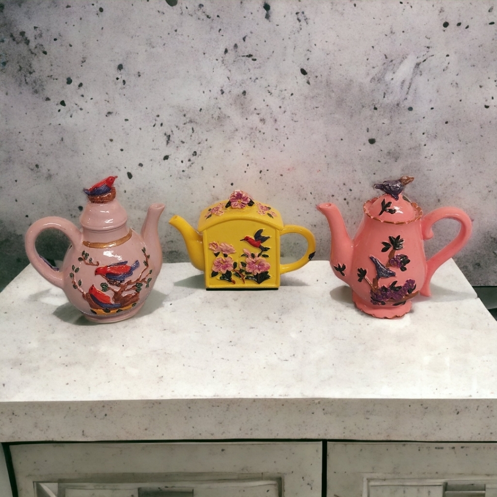 Teapot Curio Cabinet or Shelf Collection Set of 3